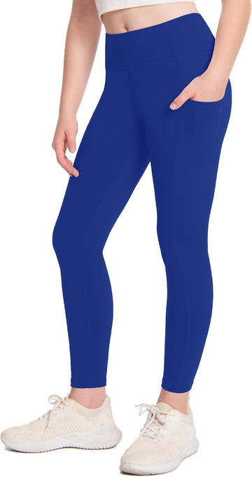 Girls Athletic Leggings with Pockets Kids High Waisted Yoga Pants for Teens Dance Running Workout Tights