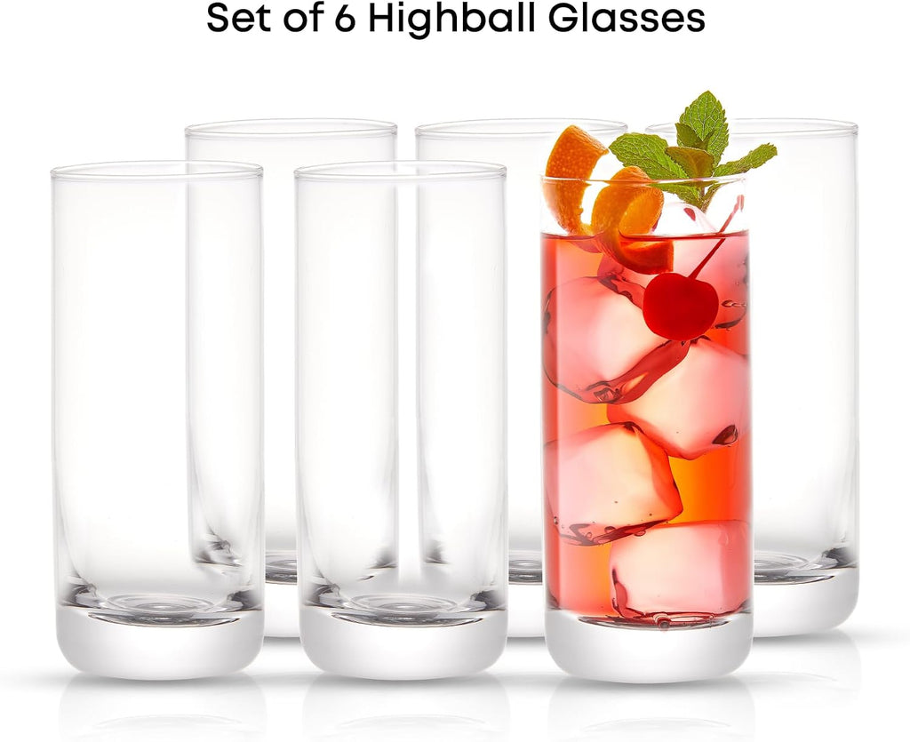 Faye 13oz Highball Glasses, 6pc Tall Glass Sets. Lead-Free Crystal Drinking Glasses. Water Glasses, Mojito Glass