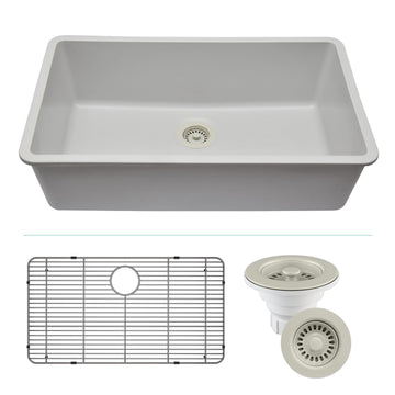 32" x 19" Quartz Kitchen Sink, Single Bowl Kitchen Sinks, Drop-in, Undermount Sink, Granite Composite Galaxy White