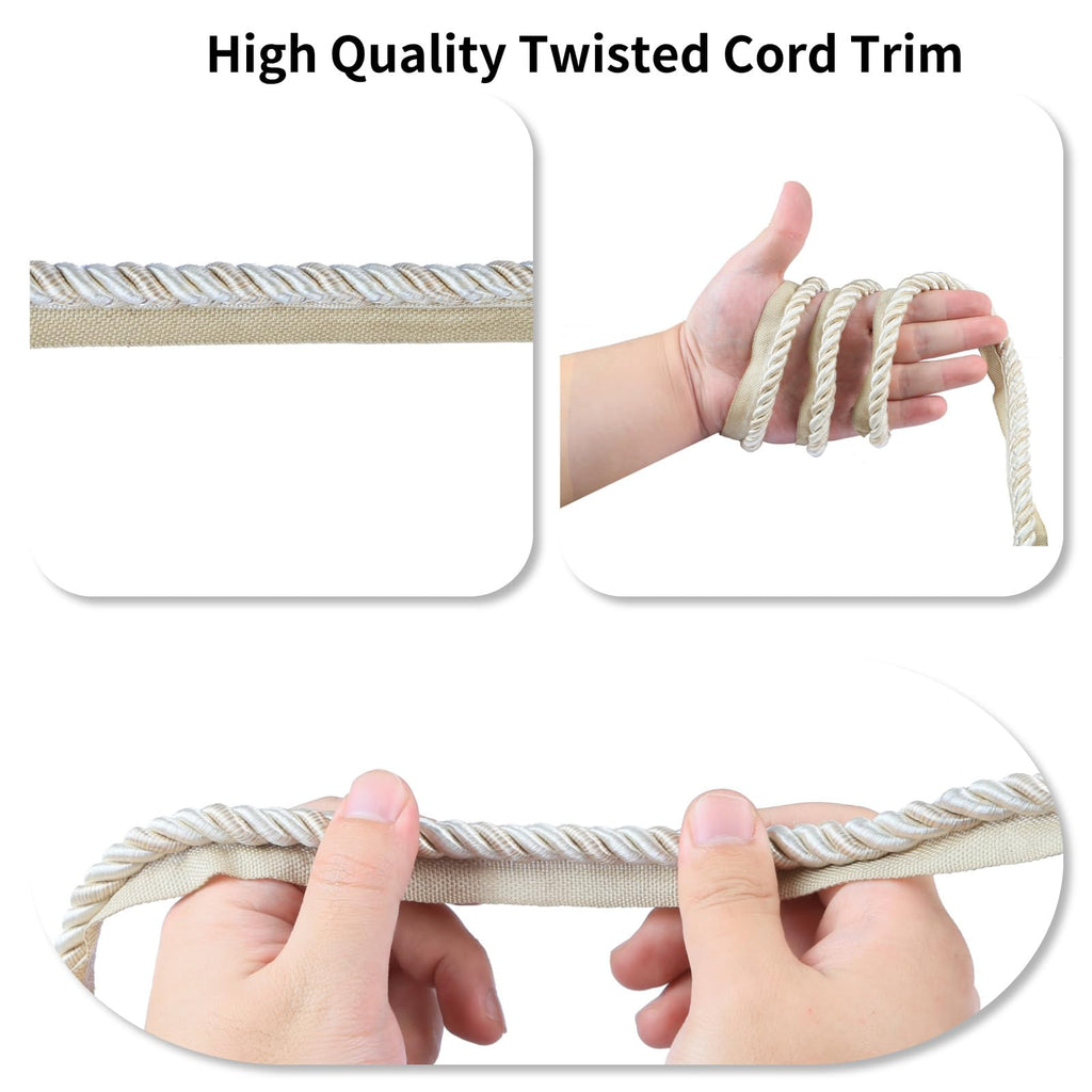 3/8" Nylon Twisted Lip Cord Trim,Mix Beige - 12 Yard