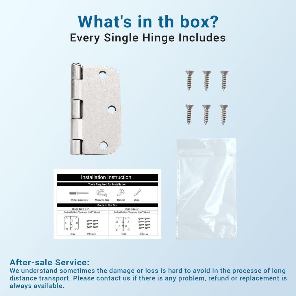3.5 Inch Brushed Nickel Door Hinges, Interior Door Hinges, 6 Pack