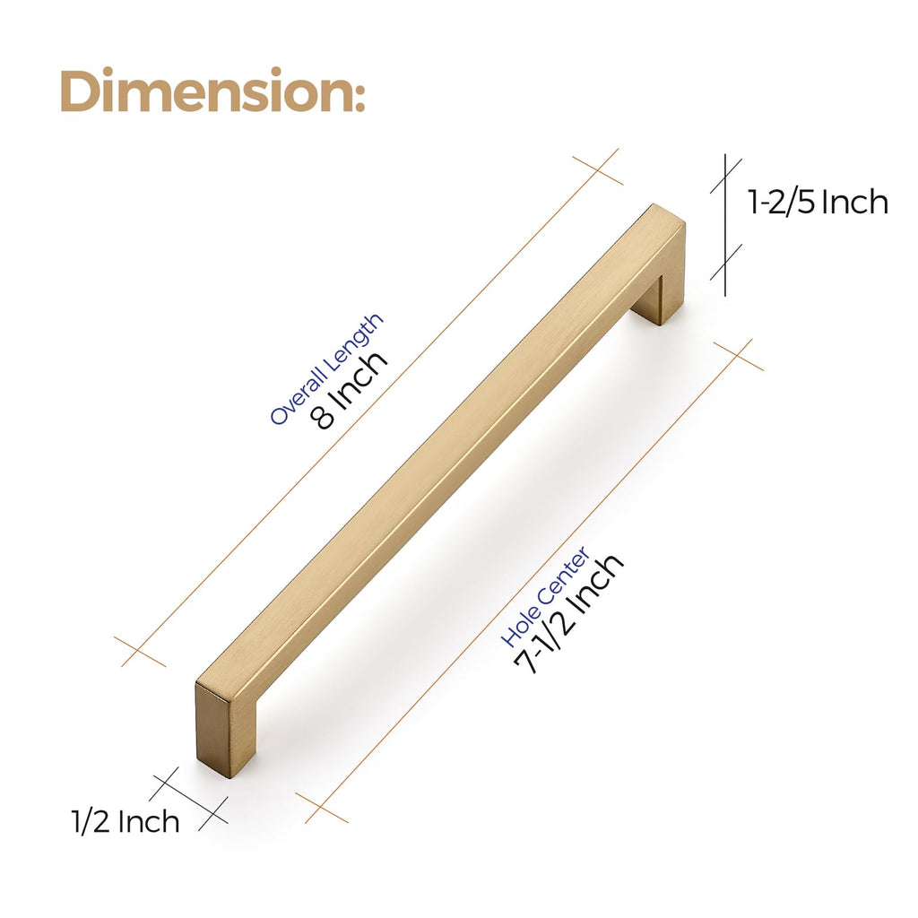 Champagne Bronze Kitchen Square Cabinet Handles 7-1/2 Inch 10 Pack