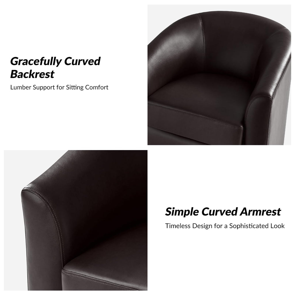 Faux Leather Swivel Accent Chairs Set of 2 with Solid Wood Base, Round Swivel Barrel Chairs, No Assembly Required