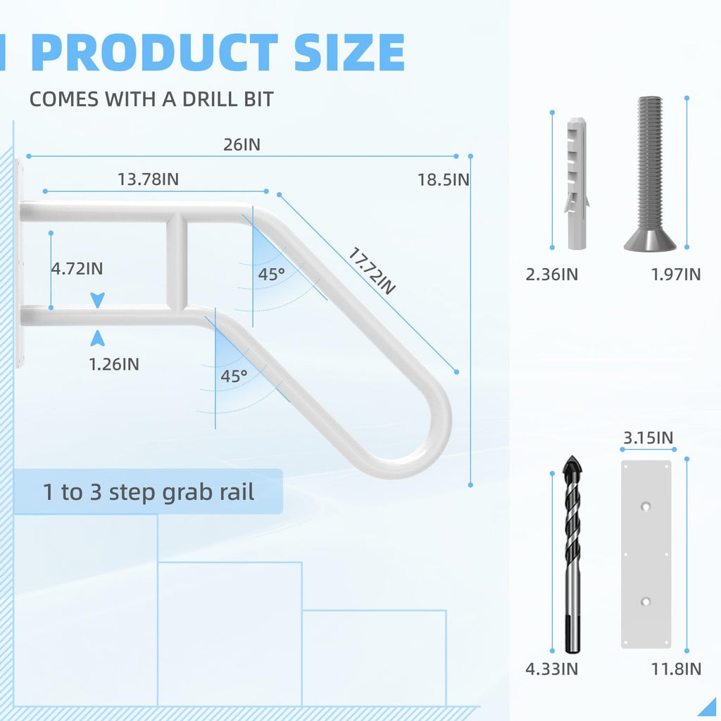 Handrails for Outdoor Steps Wall Mount, Railings for 1-3 Steps, U-Shaped Handrail with Powder Coated Finish, Stair