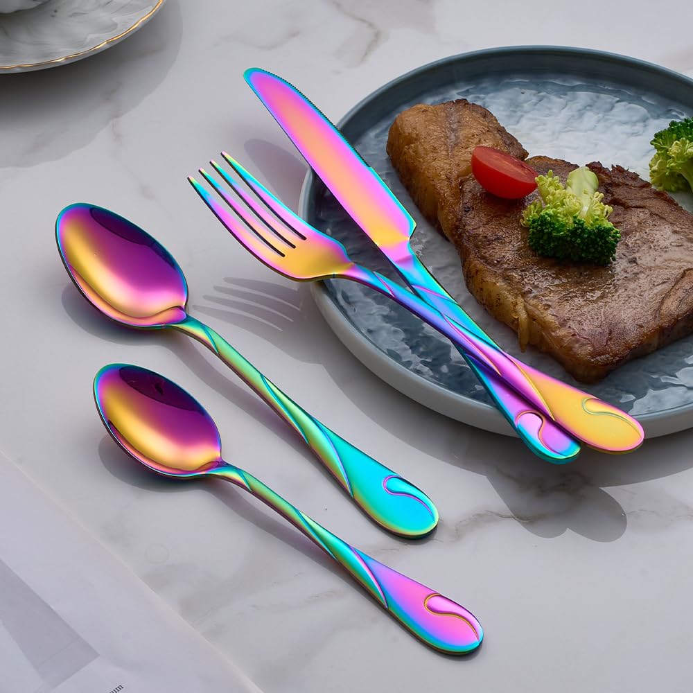 Rainbow Silverware Set, 30-Piece Stainless Steel, Service for 6