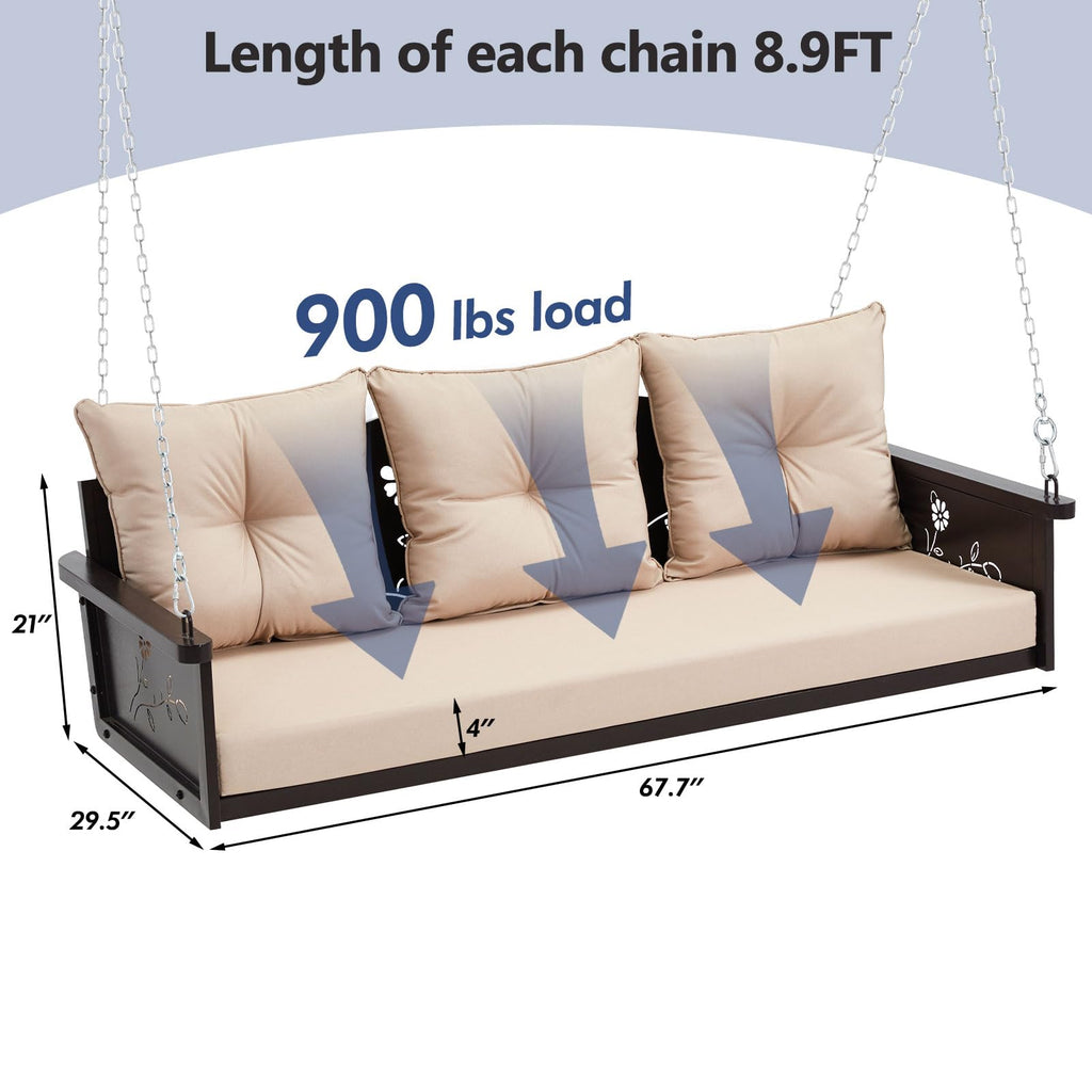 3-Seat Daybed Metal Porch Swing Bed Oversized Heavy Duty 900 LBS