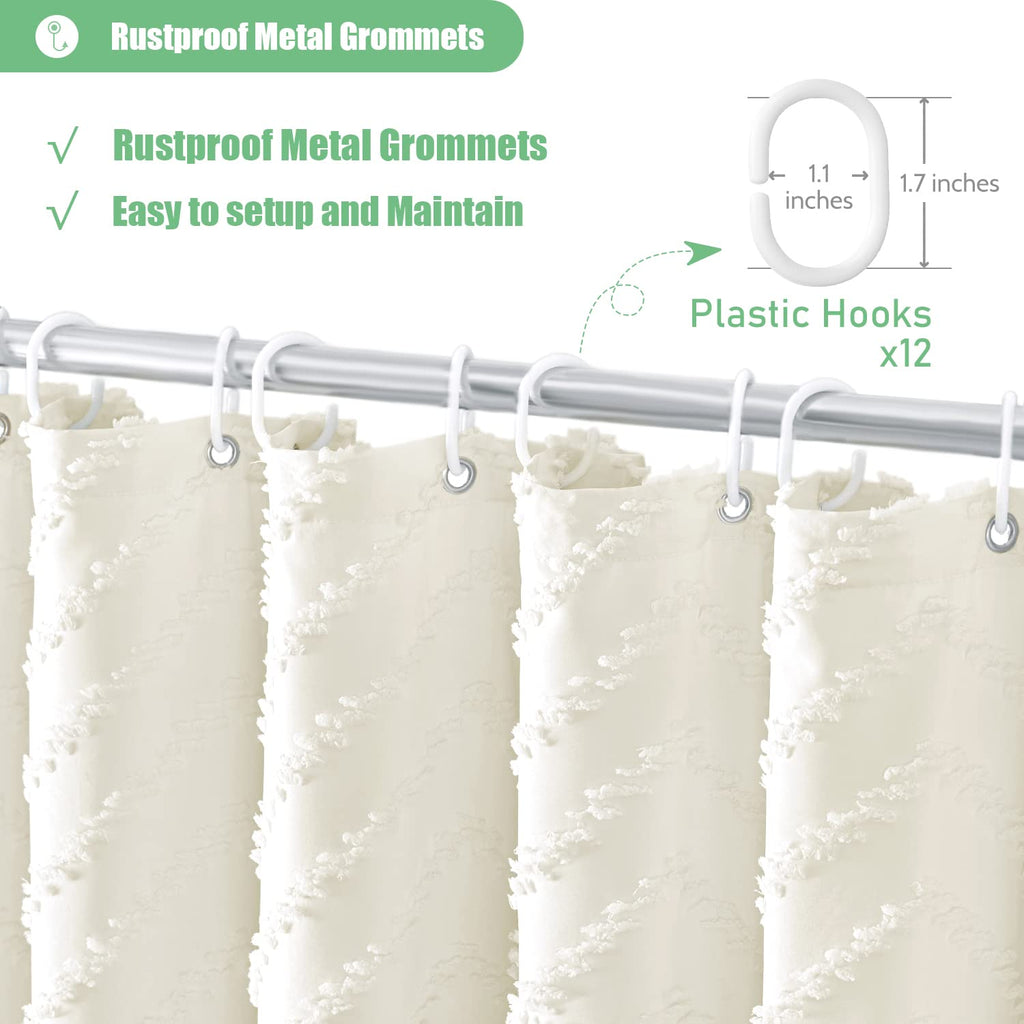 Extra Long Boho Fabric Shower Curtain Tufted Chevron 72"x84" Cream