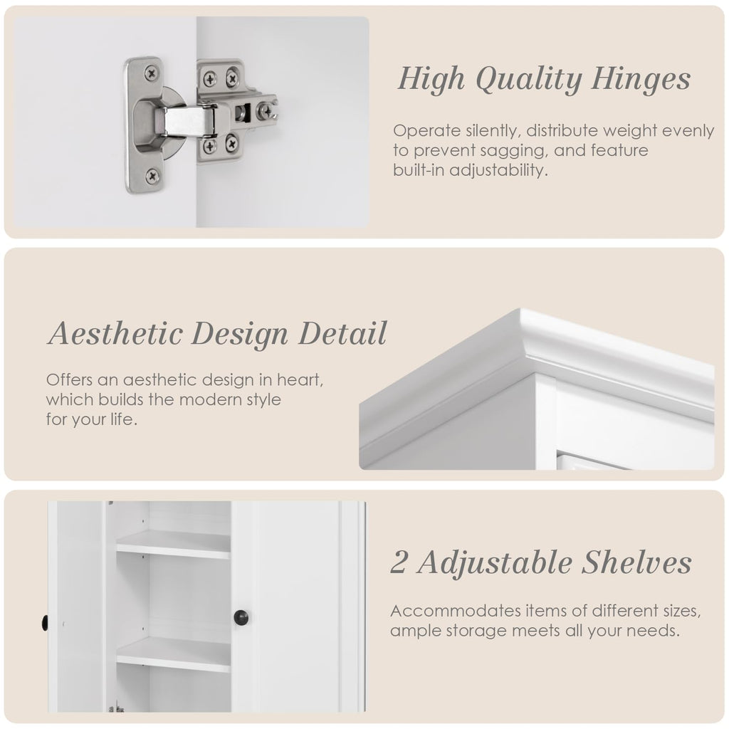 Bathroom Wall Cabinet, White Medicine Cabinet with 2 Doors
