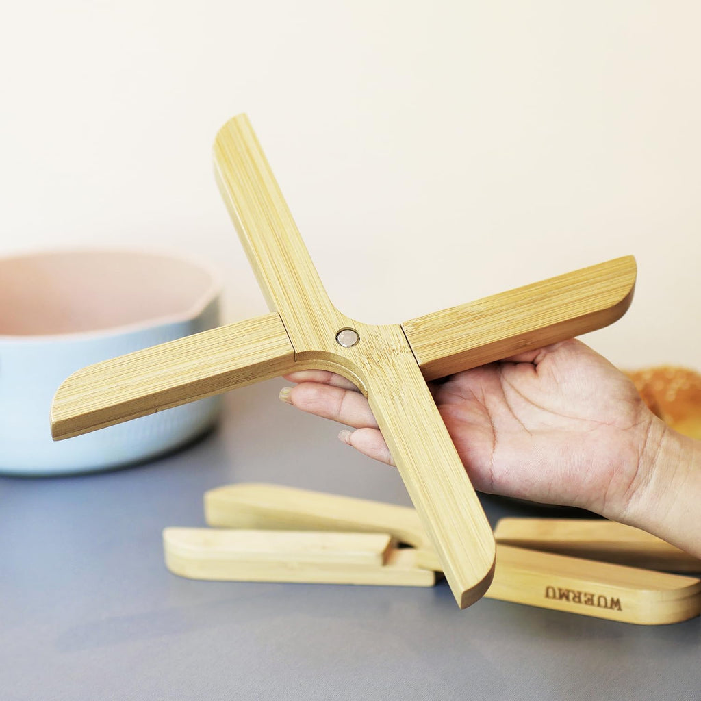 Natural Foldable Bamboo Trivet Set - 2 Trivets, Hot Pads Trivet, Table Solid Bamboo Wood Trivets for Hot Dishes, Pot - Set of 2