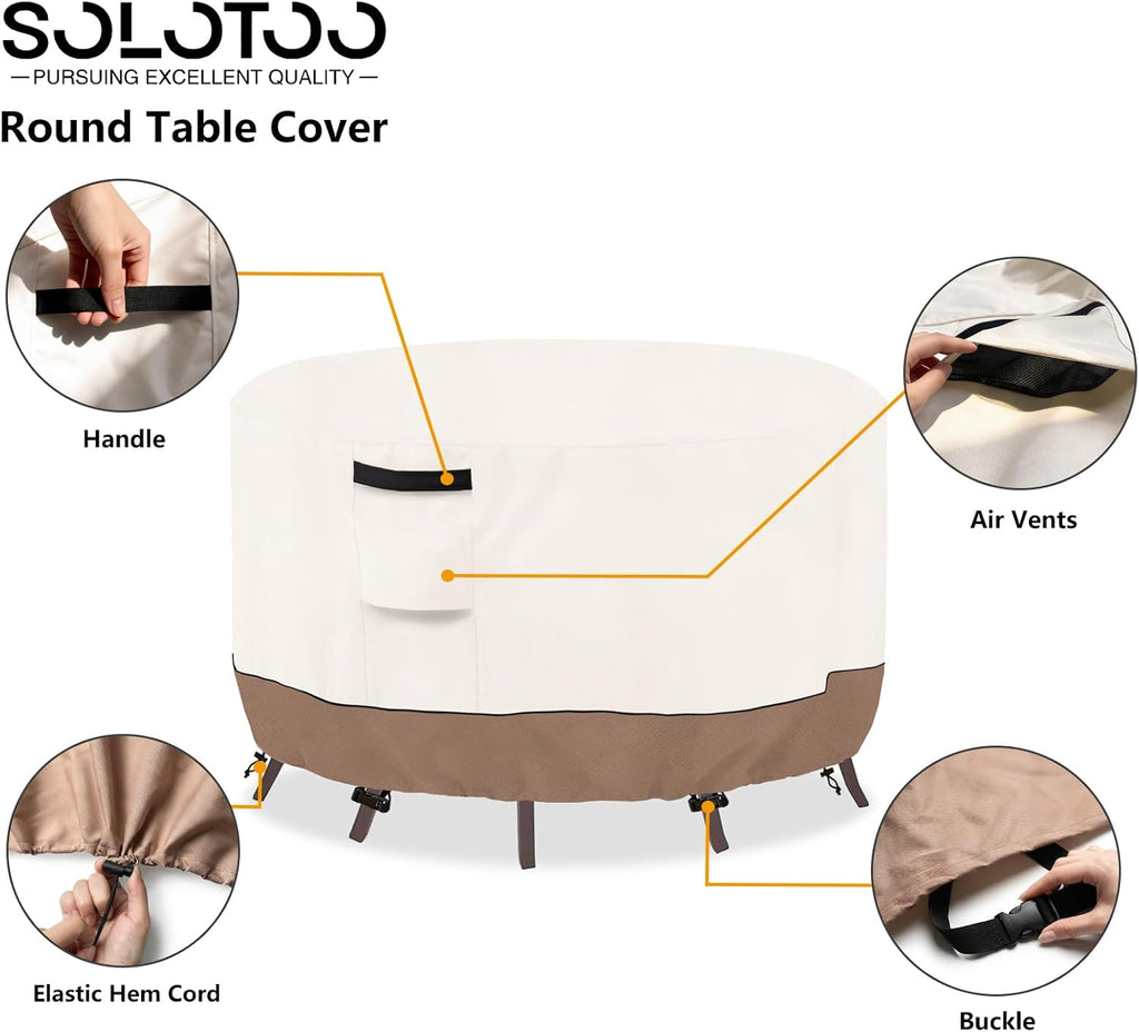 Round Outdoor Table Cover Waterproof, 54" Dia x 28" H | Heavy Duty Patio Furniture Covers, Durable Fabric Shields