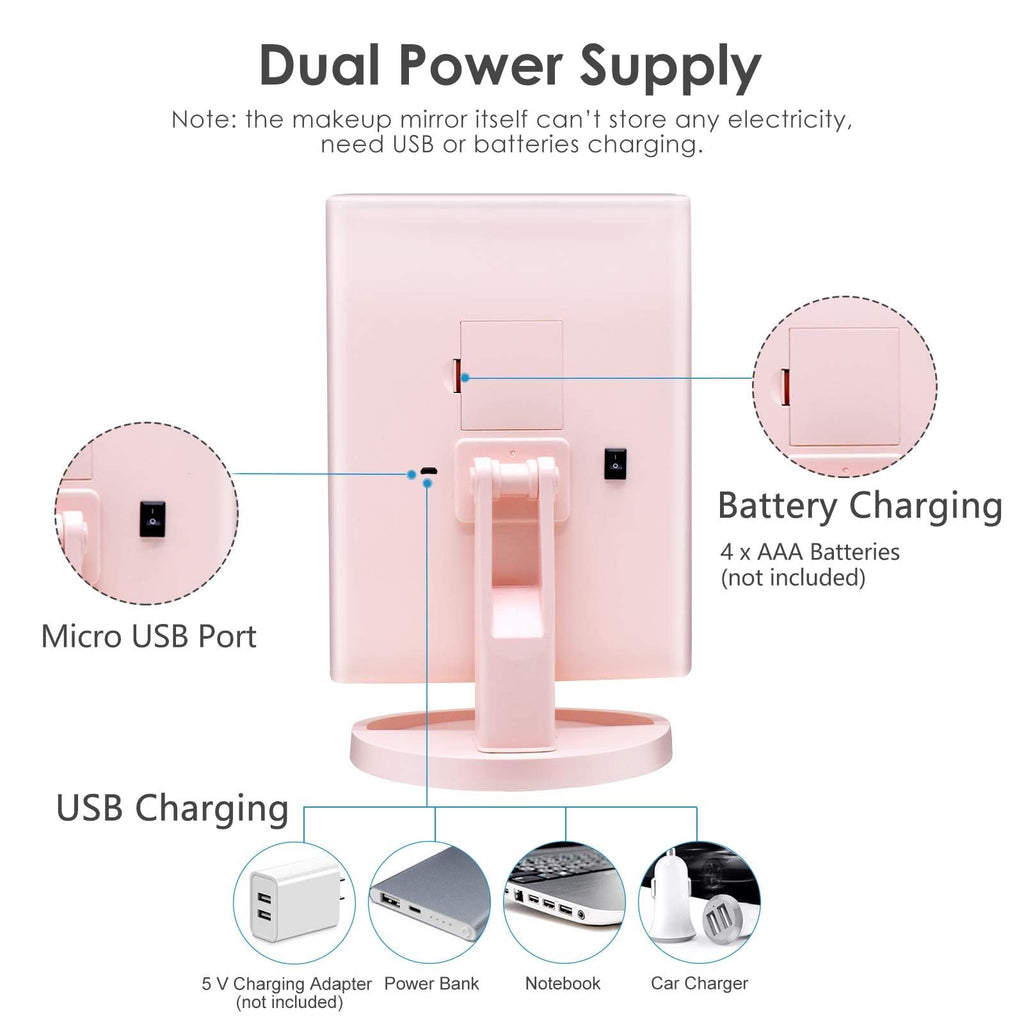 Makeup Mirror with 21 LED Lights,Two Power Supply Modes