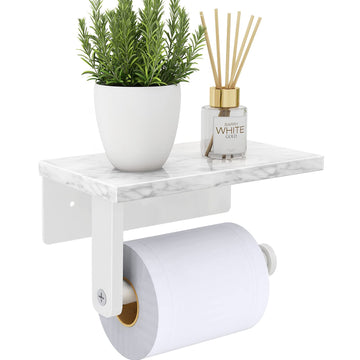 Toilet Paper Holder with Marble Shelf, Wall Mounted White