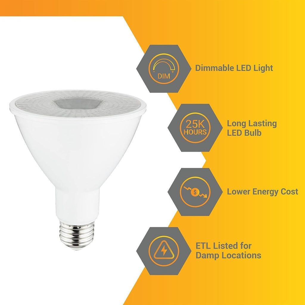 PAR30 LED Bulb Long Neck Flood Light Dimmable 9W (75W Equivalent) 850 Lumen E26 Standard Medium Base 4000K Cool White