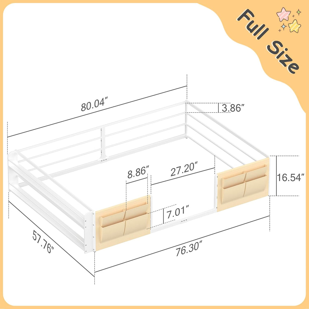 Montessori Floor Bed with Bookshelf & Storage Caddy