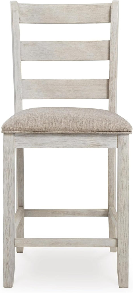 Skempton | 2-Count 24" Counter-Height Upholstered Bar Stools - Coastal Chic Ladder-Back, Antique White