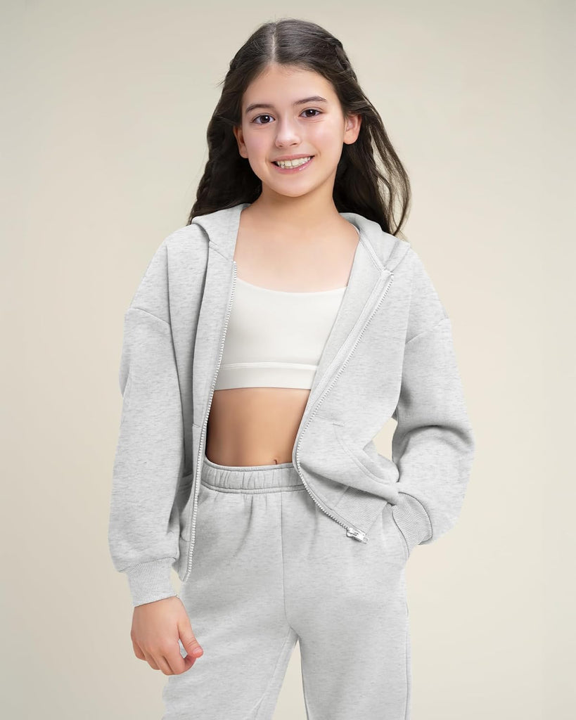 Girls 2 Piece Sweatsuit Zip Up Hoodies Joggers Tracksuit Sets