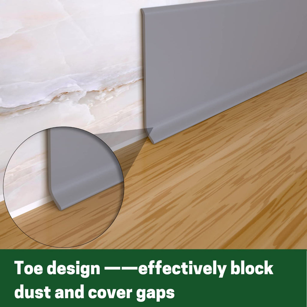 Peel and Stick Rubber Baseboard Molding, 6 Inch x 40 Feet, Gray