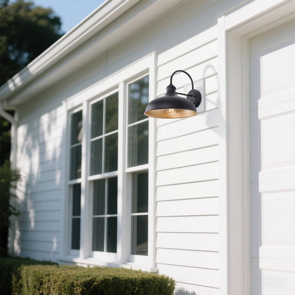 10" Dome Barn Lights for Farmhouse, Matte Black Gooseneck Outdoor Light Fixture, Exterior Porch Lighting with Wall