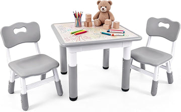 Toddler Table and Chair Set, Graffiti Tabletop, 2 Chairs, Grey