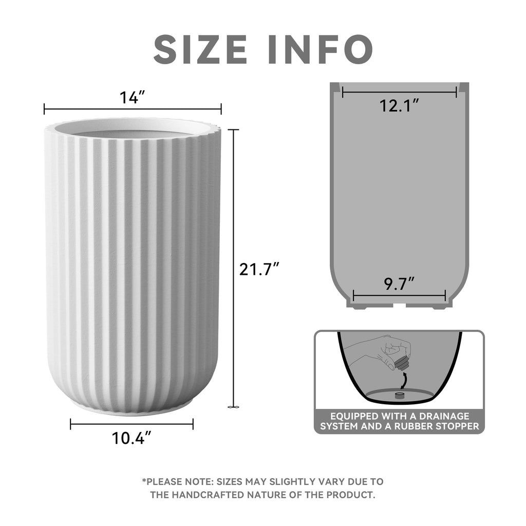 Large Round Column White Concrete Planter 21.7" Tall, Outdoor