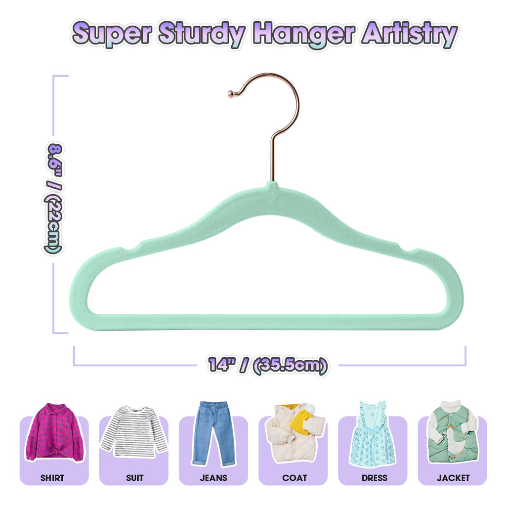Kids Hangers - 14 Inch 50 Pack - Kids Velvet Hanger Ideal for Everyday Standard Use, Baby Hanger for Closet, Durable