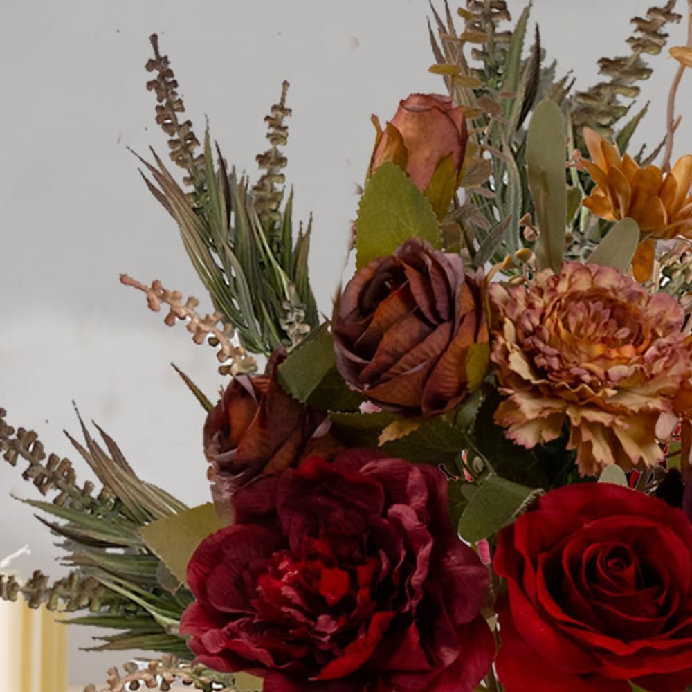 Dahlia Flower Aritificial Flower with Vase Fake Silk Flowers in Glass Vase Faux Rose Flowers Arrangement Table
