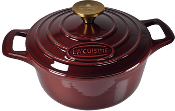 Enameled Cast Iron Dutch Oven Casserole Pot with Golden handle for Lid, Internal Matte Black Enamel Coating 2.1QT