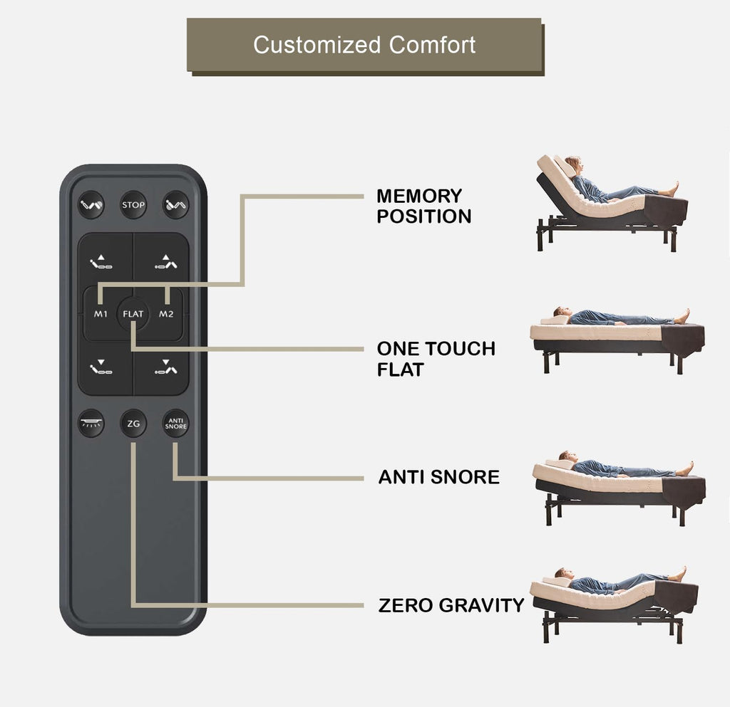 King Adjustable Bed Base - Dual Massage - USB Ports - Zero Gravity - Underbed Light - Wireless Remote - Zero