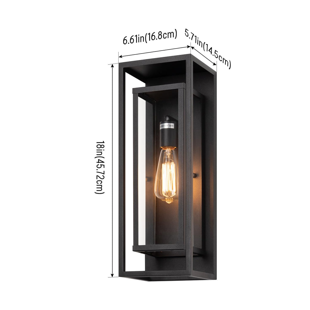 18" Modern Outdoor Porch Wall Light, Matte Black, Pack of 4