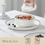 Plates and Bowls Sets, 24 Pieces Modern Porcelain Dinnerware Set for 8 White Kitchen Dinner Dining Ware Set wtih Black