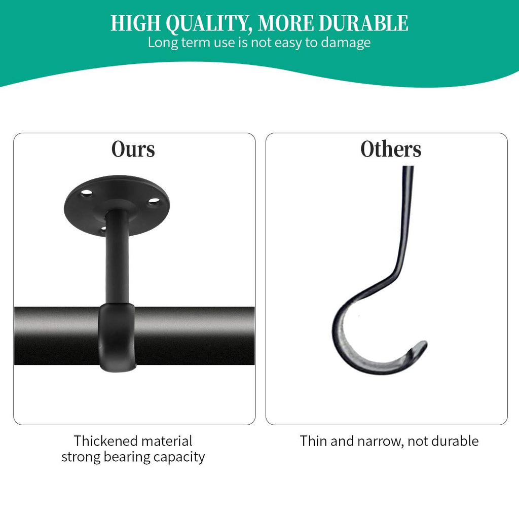 Ceiling-Mount Curtain Bracket Holders for 1 1/4-Inch Rod (8 PCS, Black)