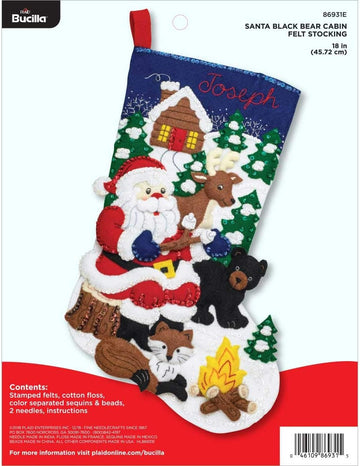 86931E Felt Applique Kit 18" Stocking, Santa Black Bear Cabin