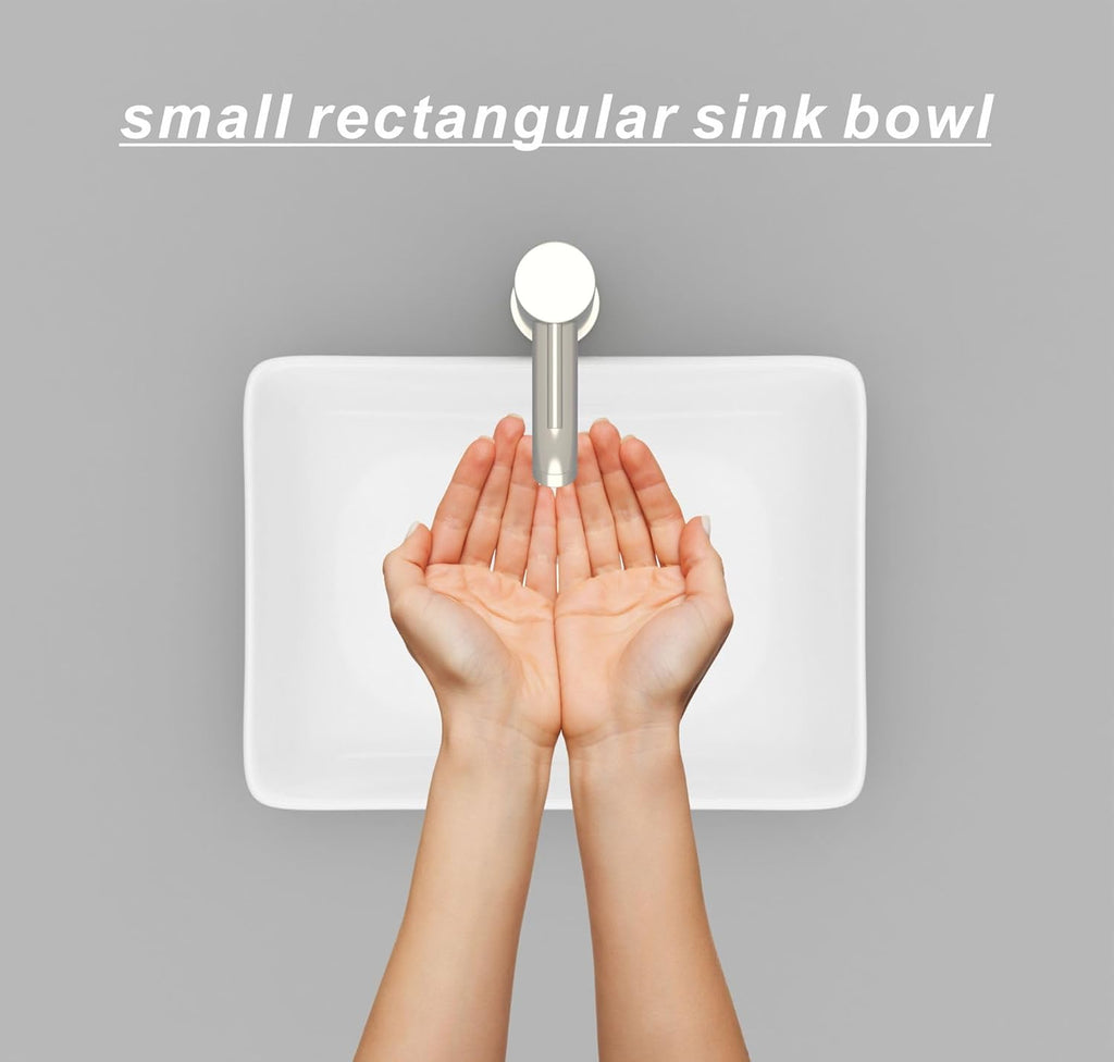 J-FAMILY 14.5'' x 10.6'' Small Vessel Sink Bathroom Above Counter White Porcelain Ceramic Rectangular Sink Bowl Small