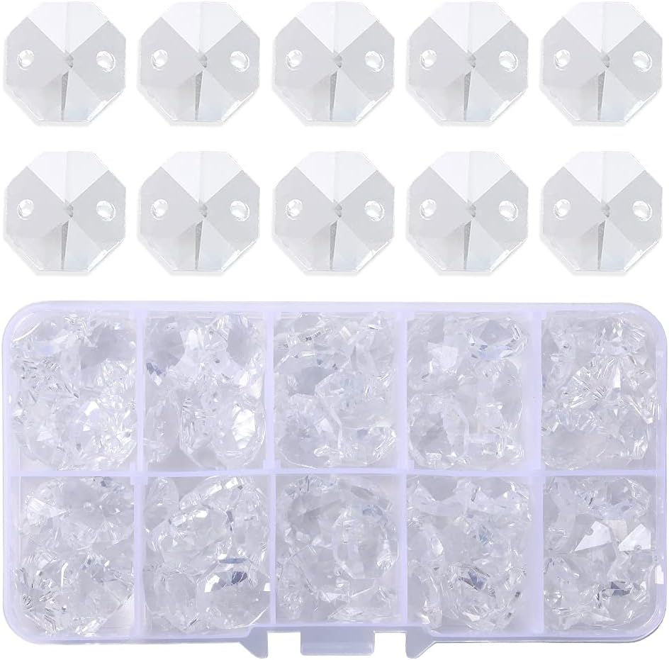 Lot 100pcs Clear Glass Octagon Beads for Crystal Chandelier Parts Replacement DIY Lamp Hanging Pendant Suncatcher