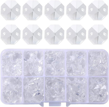 Lot 100pcs Clear Glass Octagon Beads for Crystal Chandelier Parts Replacement DIY Lamp Hanging Pendant Suncatcher