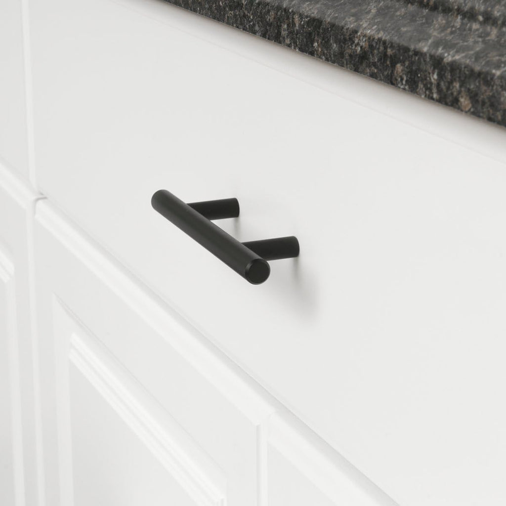 Euro Bar Cabinet Handles, Drawer Pulls, 5.38-inch Length, 3-inch Hole Center, 1/2-inch Diameter, Matte Black, 10-Pack