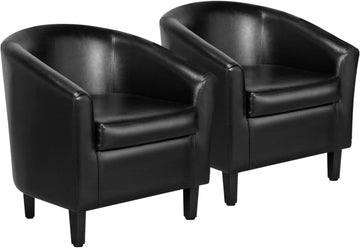 Accent Chairs, Faux Leather Barrel Armchairs Black - Set of 2
