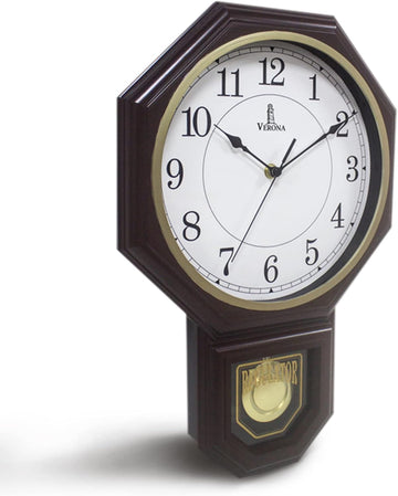 Chiming Wall Clock with Pendulum - Schoolhouse Regulator Clock with Westminster Chime - Battery Operated for Living Room, Office & Home Decor 17x11 A134-B0D7J8CYYV
