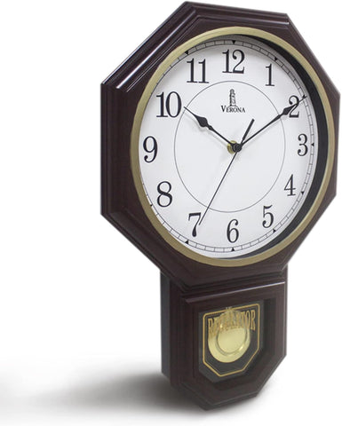 Chiming Wall Clock with Pendulum - Schoolhouse Regulator Clock with Westminster Chime - Battery Operated for Living Room, Office & Home Decor 17x11 A134-B0D7J8CYYV