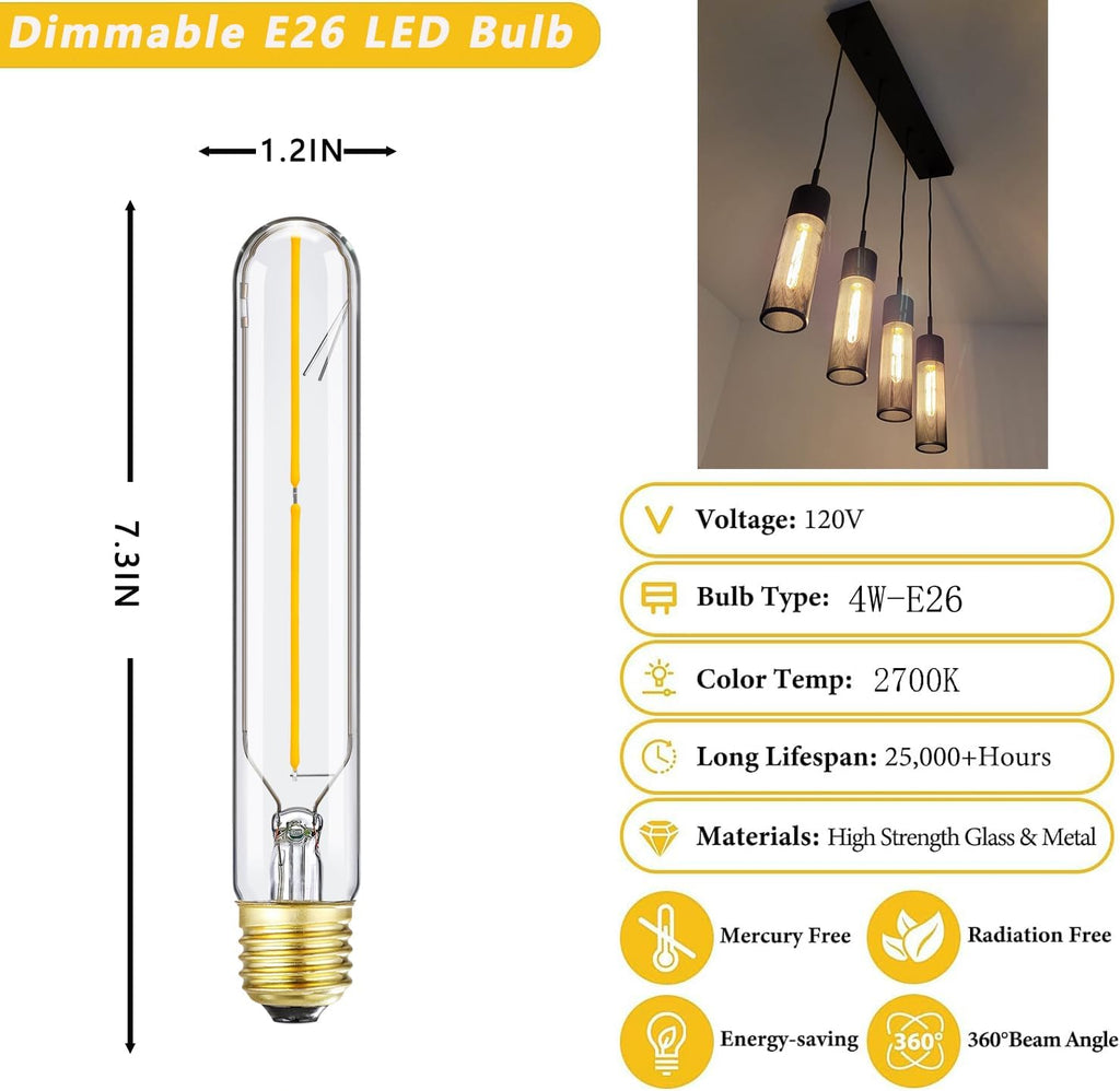 T10 Led Bulb E26 Dimmable Tubular Light Bulb 40W Long Edison Bulb,2700K