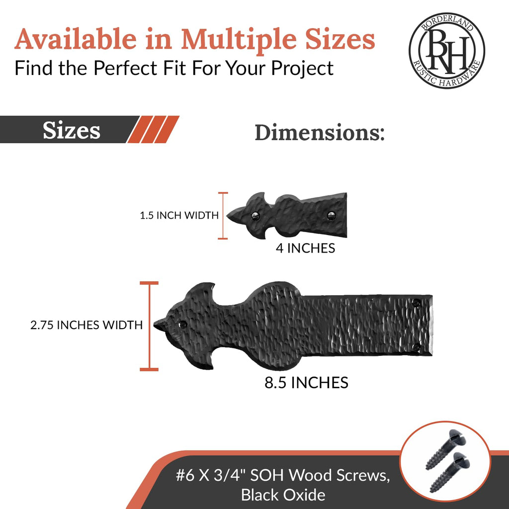 2 Pack 4" Black Faux Strap Hinges - Hand Forged Dummy Faux Hinge - Handmade Rustic Iron Hinges for Farmhouse Shutter