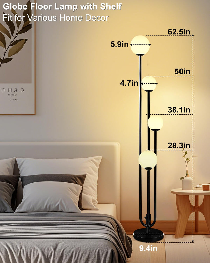 Black Globe Floor Lamp 4-Lights Dimmable Mid Century Floor Lamps