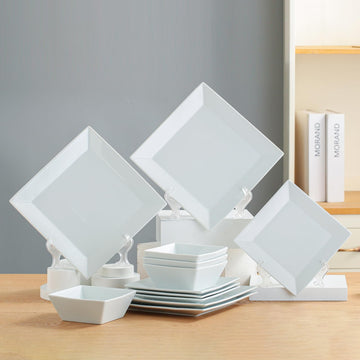 12-Piece Ceramic Kitchen Dinnerware Set, Service for 4, Porcelain Dishes Dinner Set, Square Dinnerware Sets with