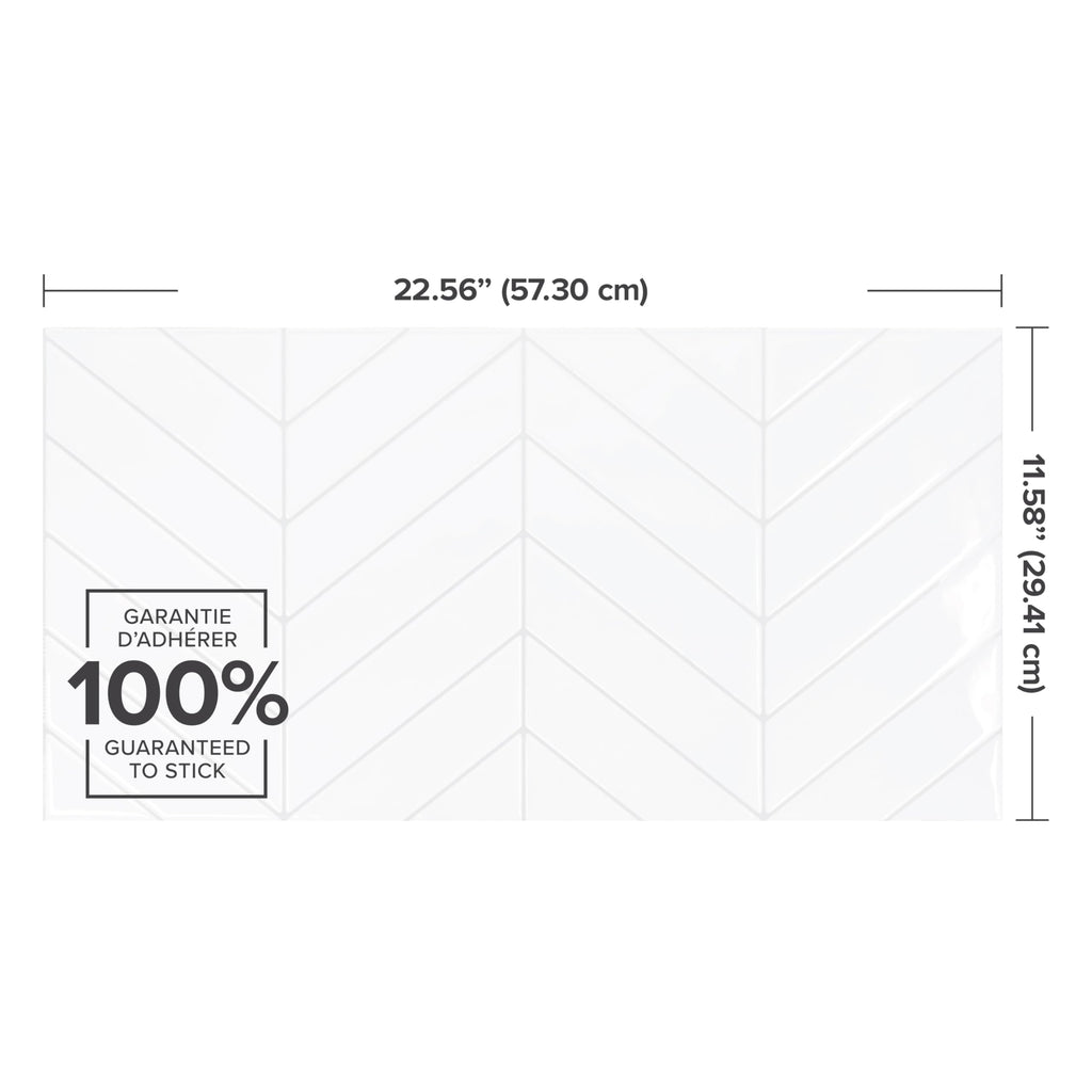 Peel and Stick backsplash, Chevron Pure White, 22.56"x11.58"