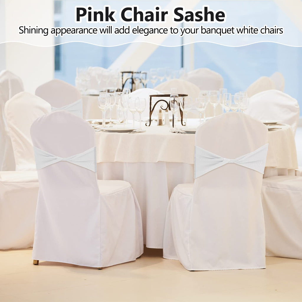 50Pcs Spandex Chair Sashes Bow Chair Band Slider Sash Cover, White