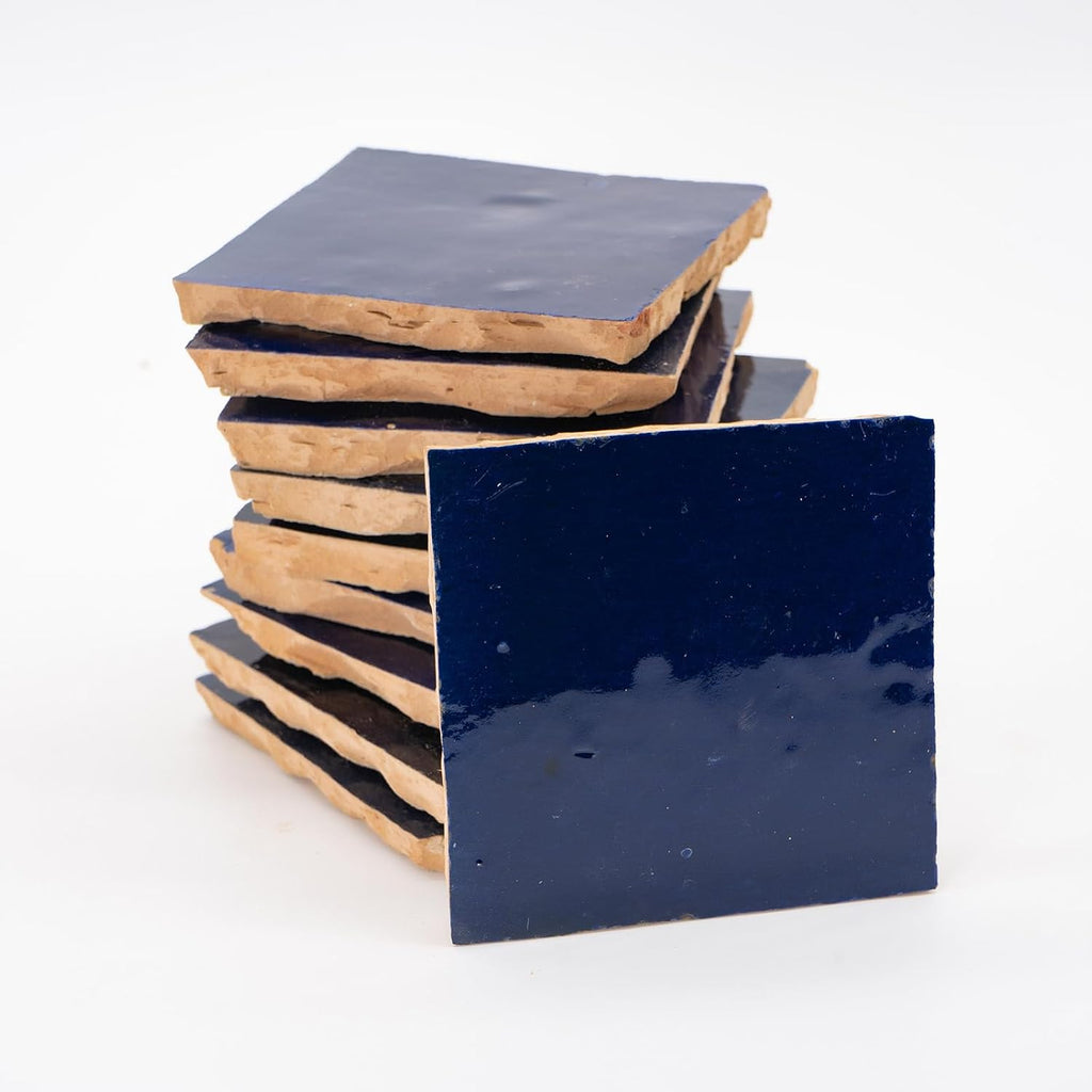 Zellige Mosaic Tile, 4x4in. Floor & Wall in Dark Blue | Clay