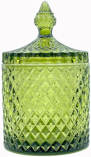 20 oz Olive Green Glass Candy Dish with Lid-Display Decorative Jar for Makeup Brush Holder,Q-Tip Storage,Cotton