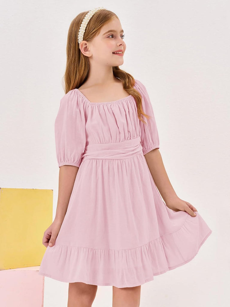 Girls Summer Dresses Square Neck Tie Backless Dress