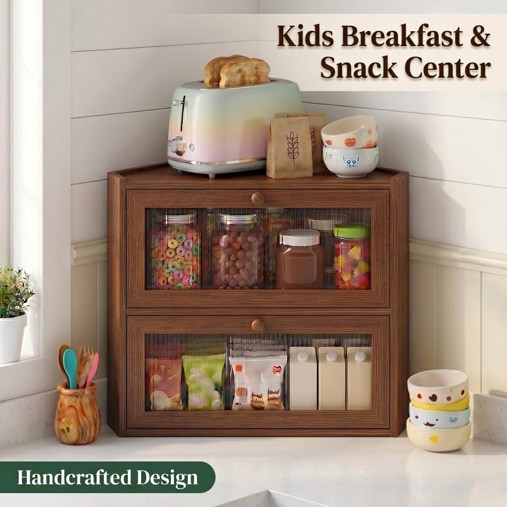 Bread Box - Brown Corner,2 Tier Bamboo Countertop