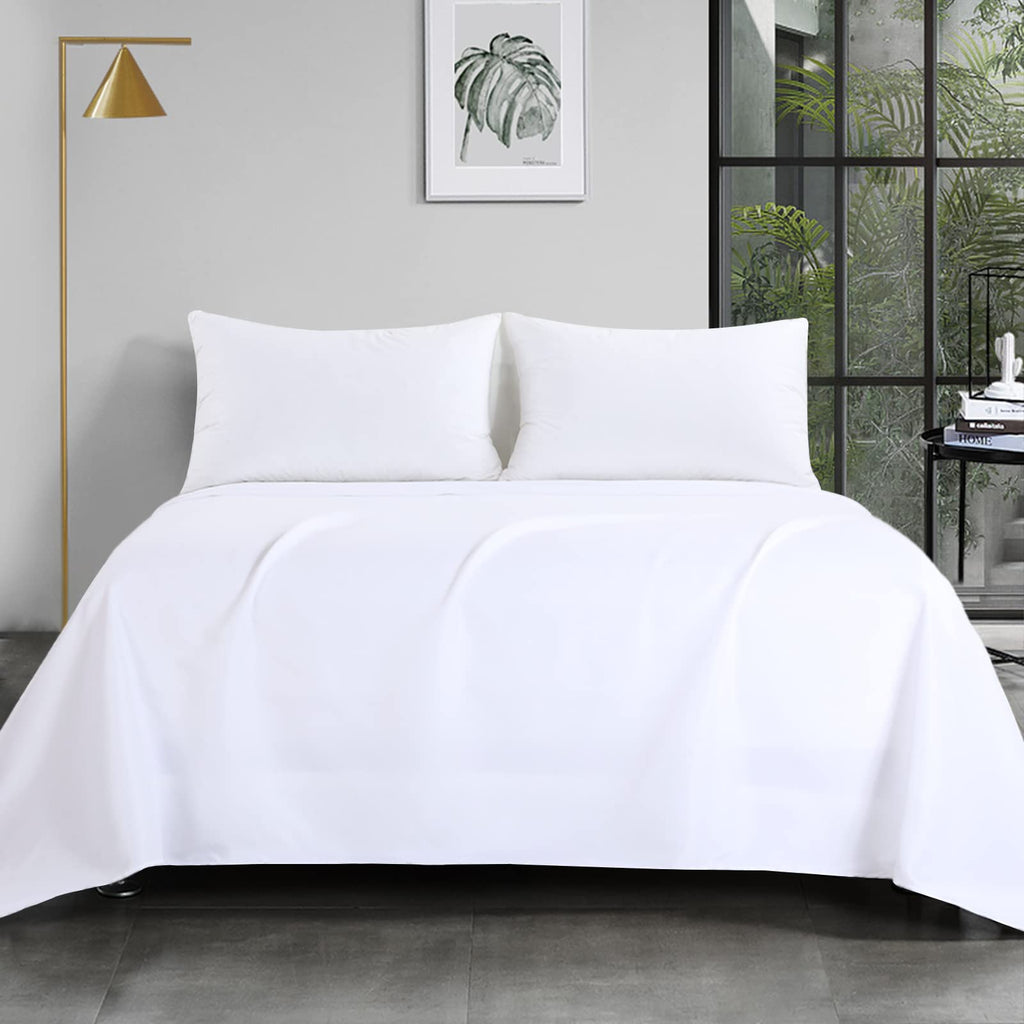 White Oversized King Flat Sheets Extra Large, Soft & Durable Bed Sheet, Smooth & Breathable Top Sheet 120 in x120 in